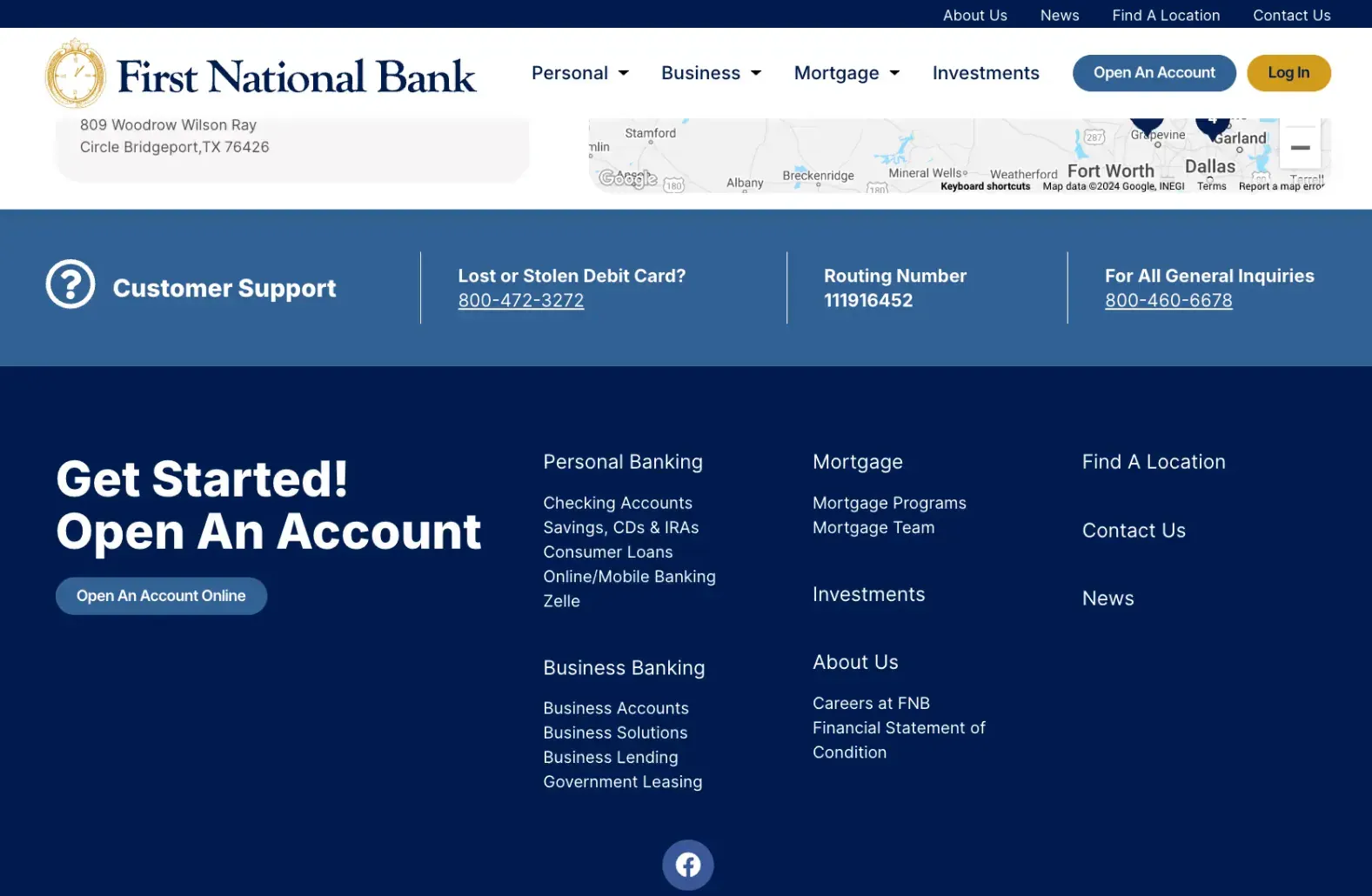 Footer navigation and contact information