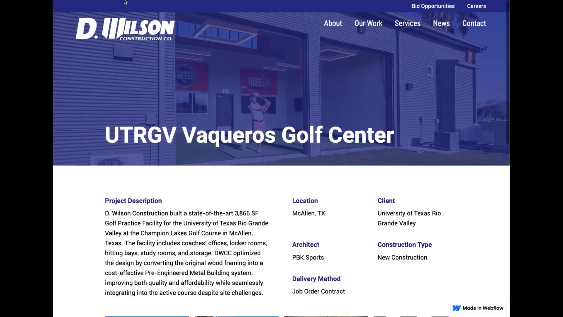 News section of D. Wilson Construction website