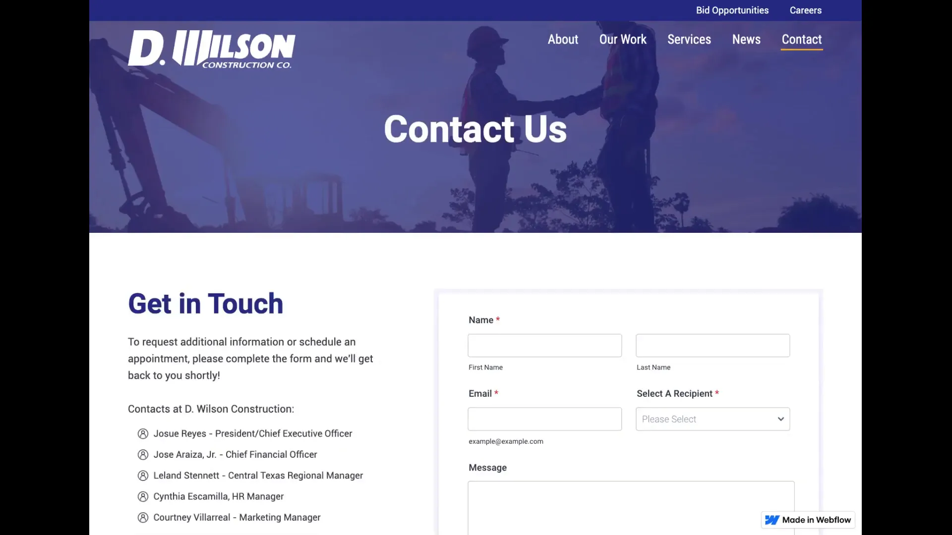Featured projects section on D. Wilson Construction website
