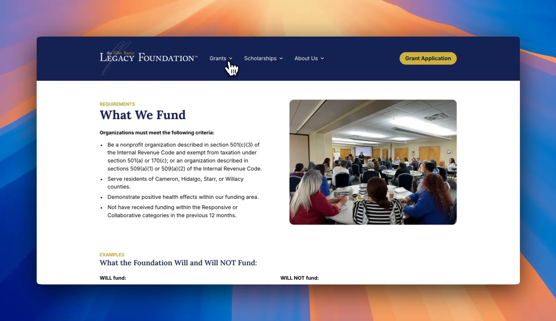 VBLF grant areas of focus