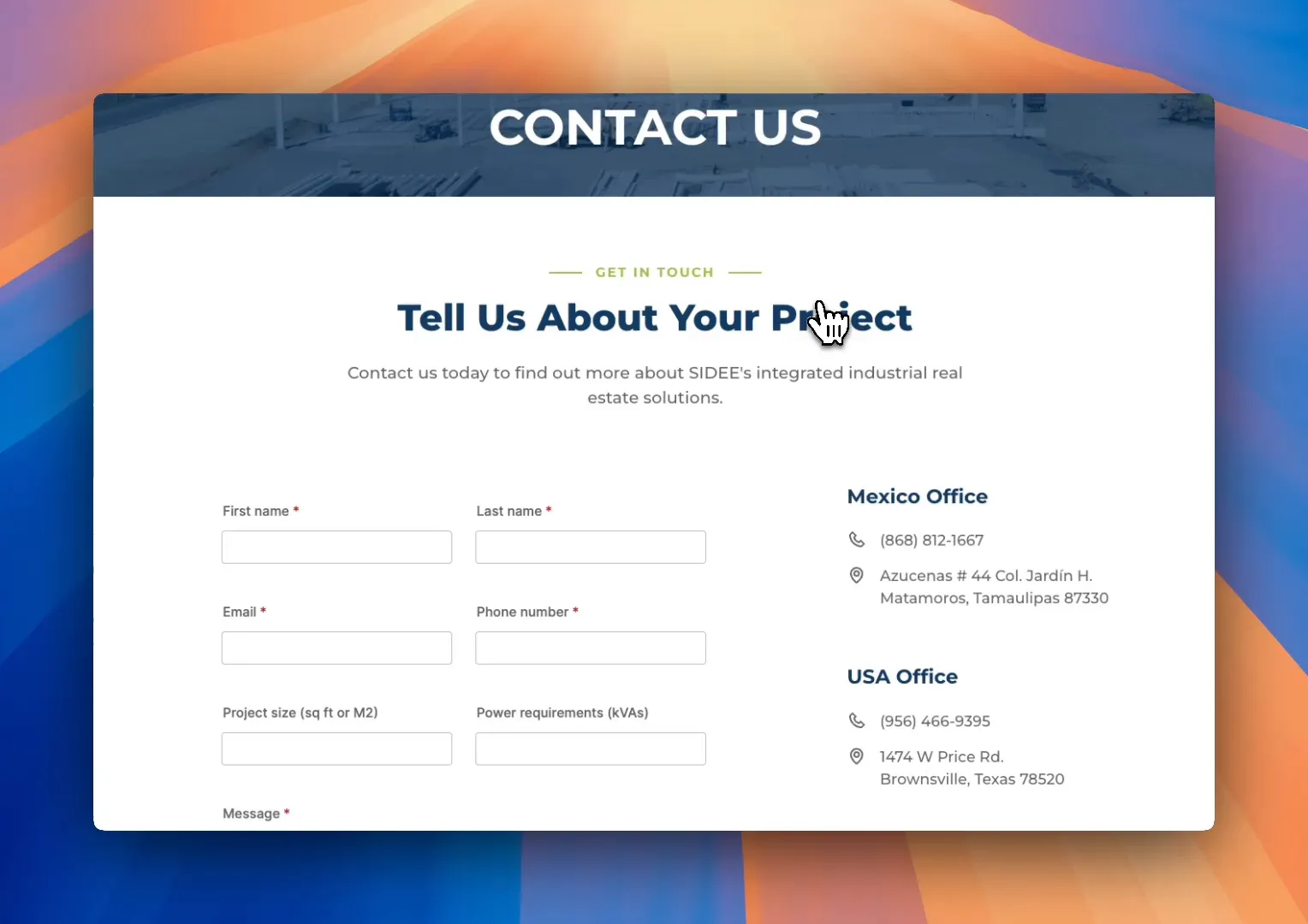 Contact page with easy engagement features