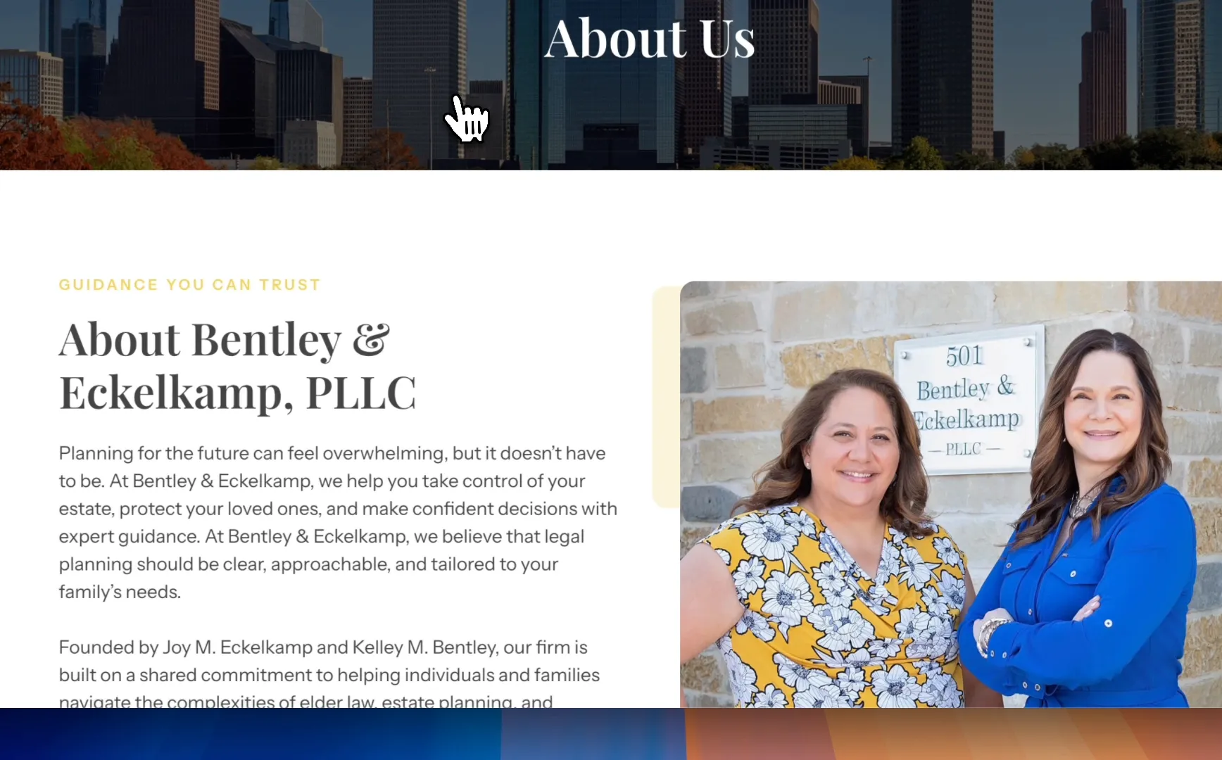 About Us page showing partner bios and certifications