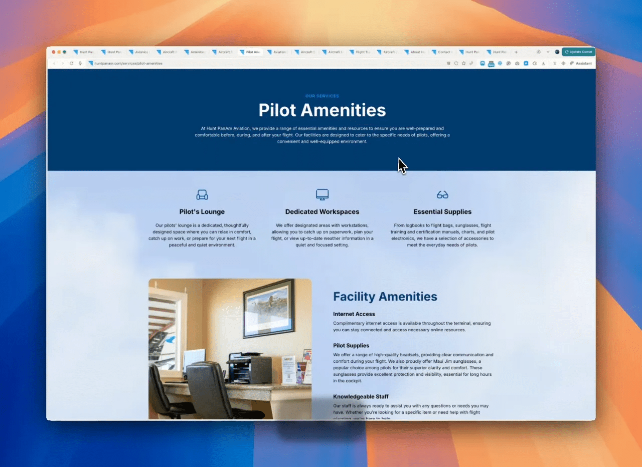 Services card grid showcasing FBO offerings