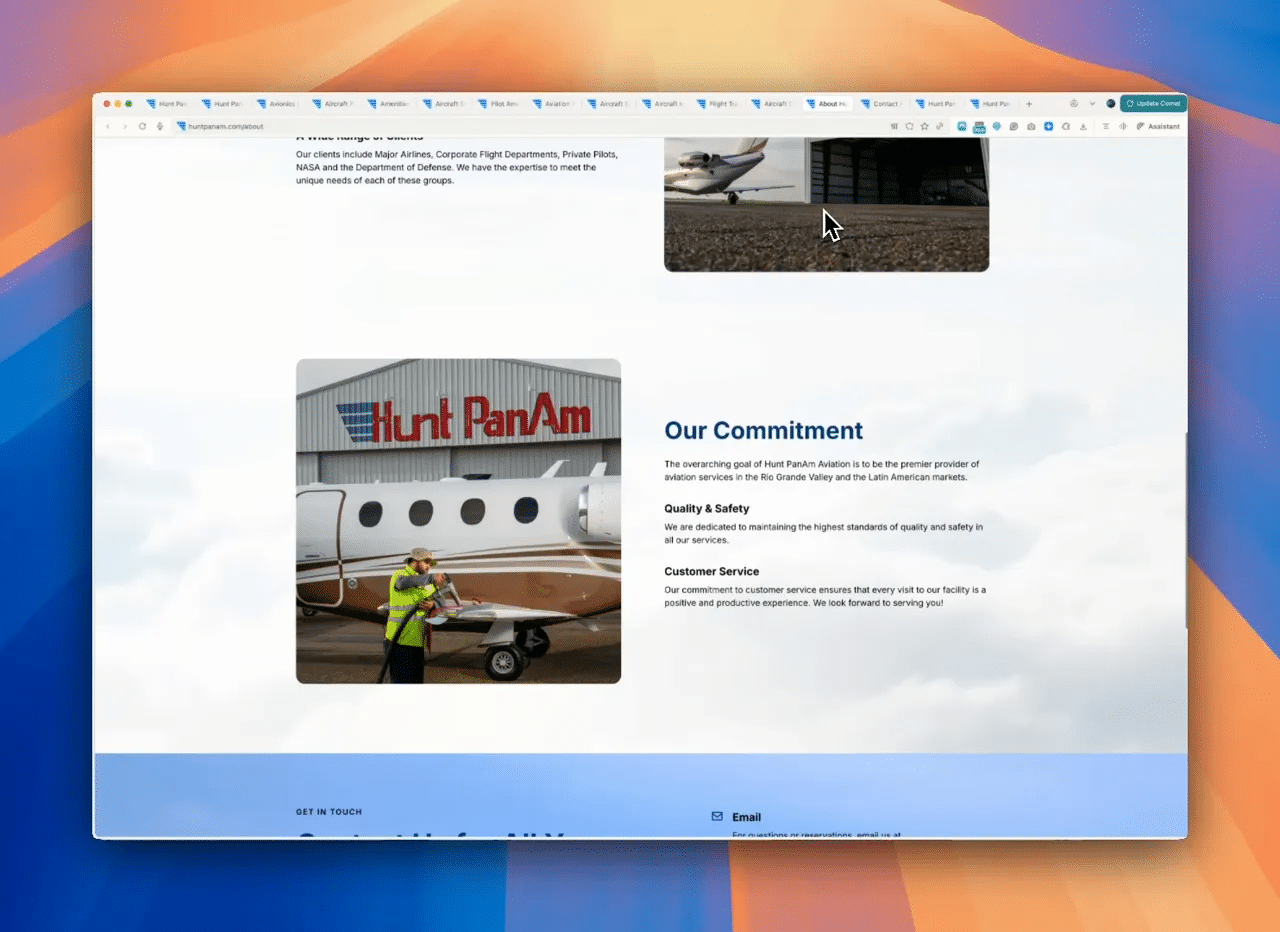 About page featuring team photos and mission statement