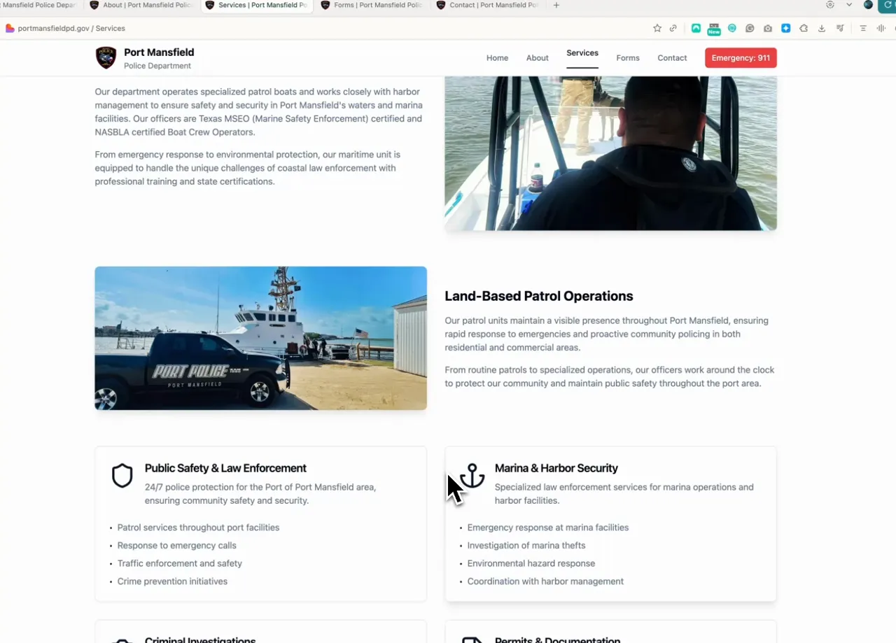 Services list with links to specific service pages